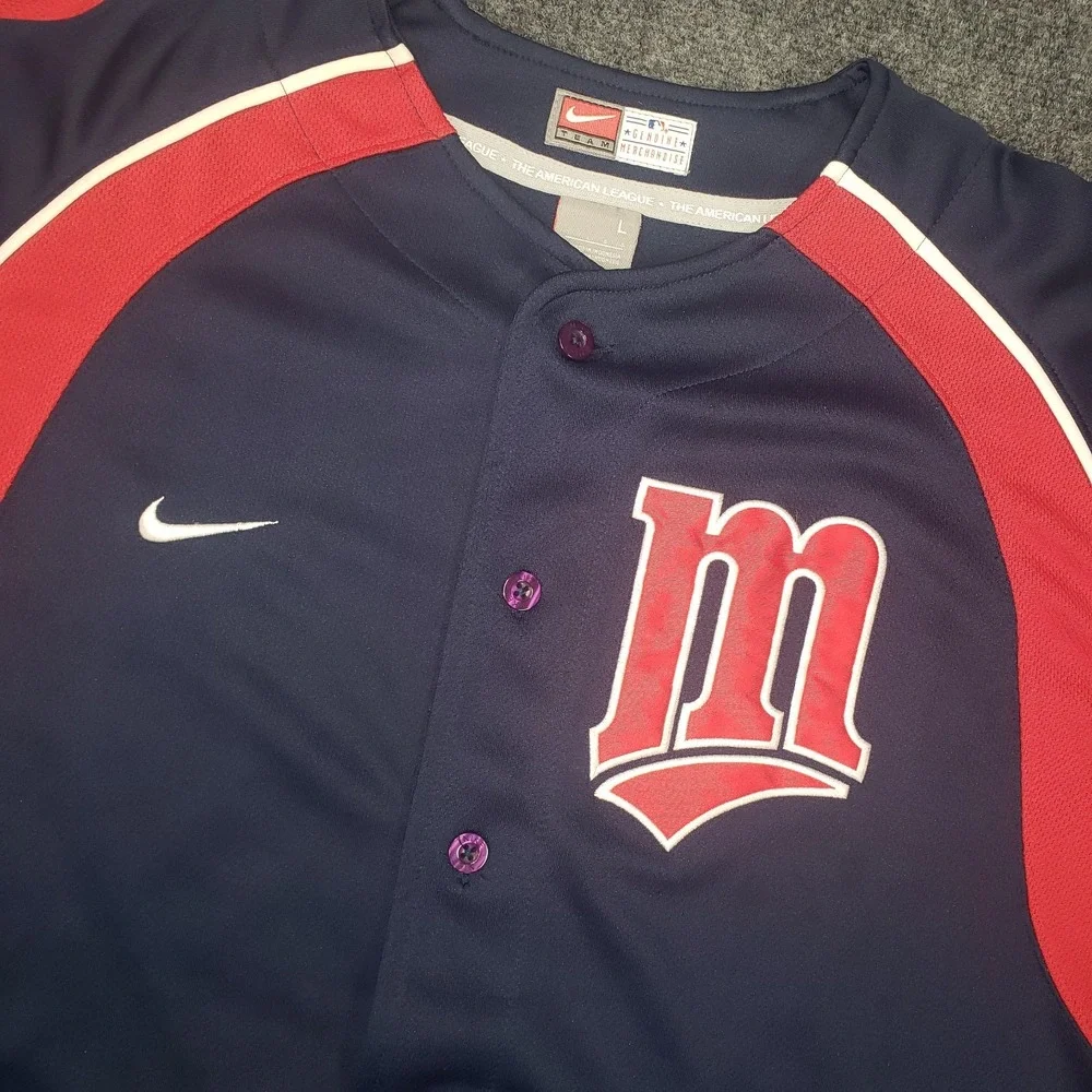 Nike Minnesota Twins Shirt Mens Large Navy Button Up Dri Fit Baseball Jersey